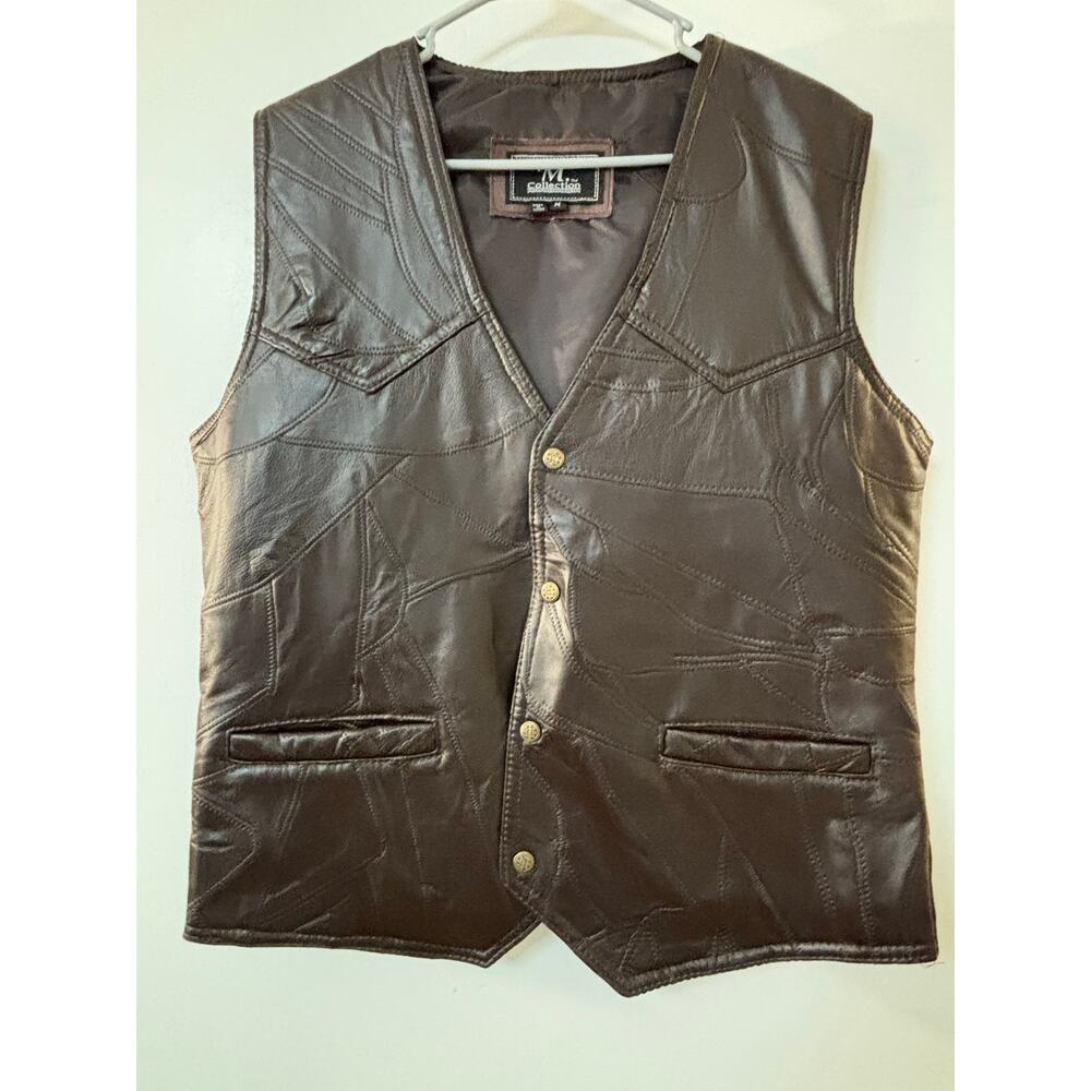 Vintage M. Collection Men’s Patchwork Leather Vest - Brown - Size XL - 90s Boho